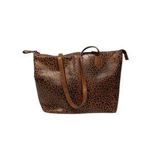 Born Womens Brown & Leopard Print Leather Tote Bag With Multiple Compartments &